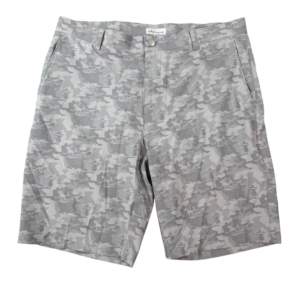 Peter Millar Mens Camo Performance Golf Shorts Gray Size 35